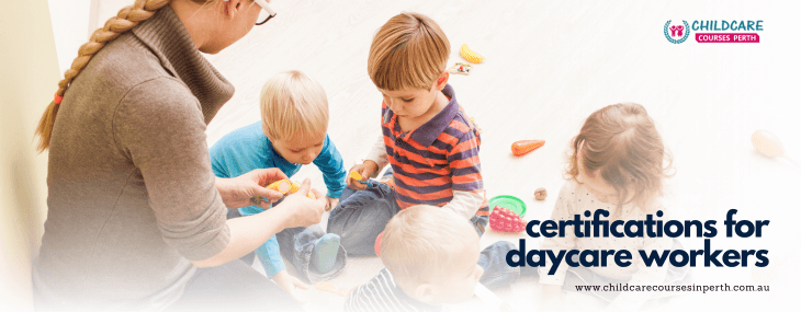 A daycare worker engaging with young children in various activities such as reading, playing, and crafting. They are smiling and creating a warm and nurturing environment for the children.